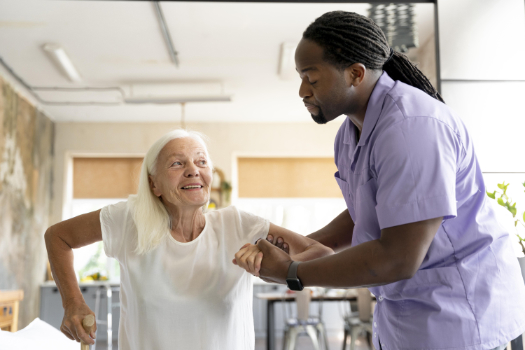 Caregiver with senior client
